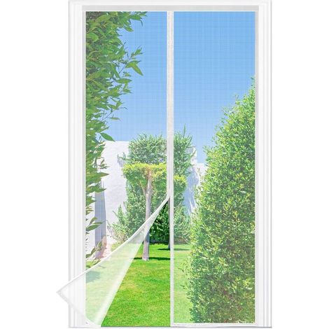 Moustiquaire Porte Fenetre, 90 x 210 CM - Maille Fine BLANC Rideau Anti Mouche, se ferme tout seul, la Largeur du Haut de la Fenêtre de la Moustiquaire Porte Fenetre Magnetique Jusqu'à 3,8 CM (1/5)