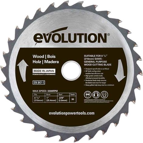 Evolution 210mm Wood Cutting 30 Tooth Tungsten Carbide Tipped Blade (1/2)