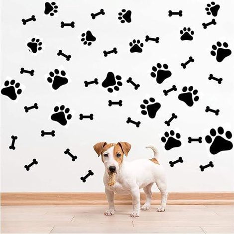 Autocollants décoratifs chien, stickers animaux pattes et os pour animaux, décalcomanies murales fenêtre chat chien, déco chambre fille garçon (1/5)