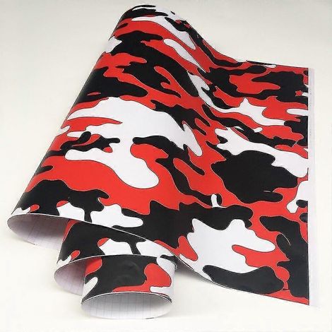 Film vinyle camouflage noir 196" x 1968" - Autocollant camouflage numérique pour voiture, vélo, ordinateur portable, moto - 50 cm x 200 cm - Rouge et noir