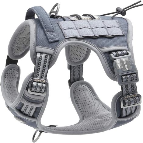 Harnais tactique pour chien anti-traction - Respirant - Facile à Utiliser - Pour chiens de petite, moyenne et grande taille - Durable - Réfléchissant - Matériau militaire - Taille L - Gris (1/5)