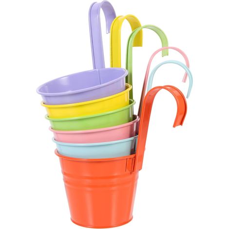 6 pièces Jardinières Suspendues Métalliques avec Crochets Amovibles et Drainage Pots de Fleurs Muraux Vintage pour Balcon Jardin Couleurs Pastel Variées Décoration Élégante et (1/5)