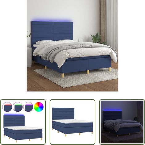 vidaXL LED-Streifen - Boxspringbett mit Matratze & LED Blau 140x200 cm Stoff (1/5)