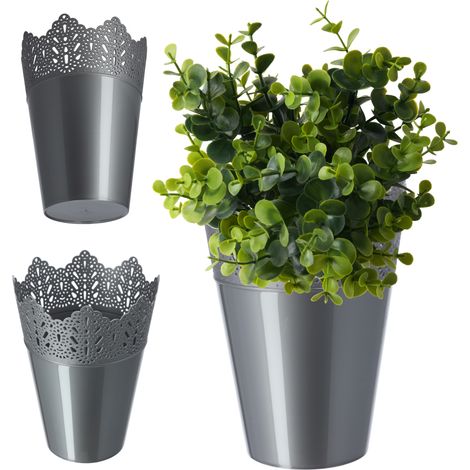 KADAX Spitzen-Blumentopf aus Kunststoff, 14.5 cm, Hoch, Silber