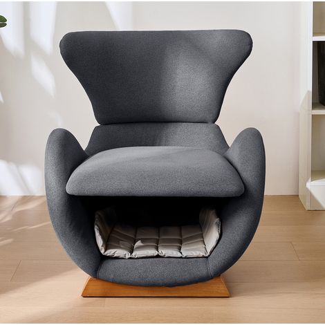 Fauteuil tissu gris avec niche pour animal bois OKMYHOME (1/5)