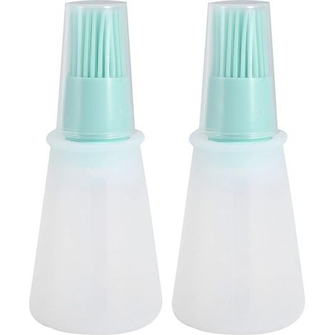 Ölgefüllte Flasche, hitzebeständiger Silikon-Kochpinsel für Grill, Küchenutensilien, rosa, grün, blau, 2 Stück (Nordisches Grün) (1/5)