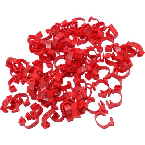 Lot de 100 bagues pour pattes de volaille en plastique 20mm numérotées 001 à 100 pour identification poulets canards pigeons oies cailles rouges (1/5)