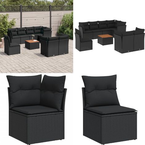 9-tlg. Garten-Sofagarnitur mit Kissen Schwarz Poly Rattan - Gartenmöbel Set - PE-Rattan Möbel - Outdoor Sofa - Esstisch - Lounge Garnitur - Home & Living (1/5)