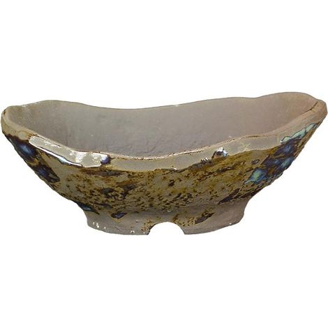 Vaso per bonsai Giapponese Morrisan ovale in gres parzialmente smaltato 13x8,5x3-4 cm - B08-19 (1/4)