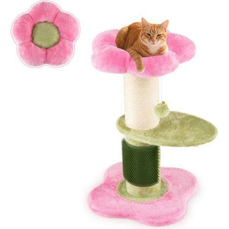 Pour chaton et chat Arbre à chat 3 niveaux en appartement Design fleur rose avec griffoir sisal et jouet clochette (1/5)