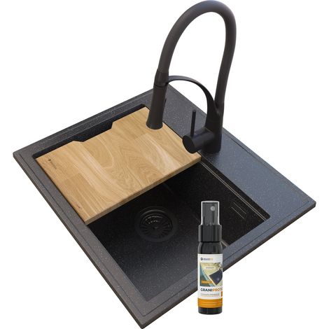 FOXAL ÉVIER GRANIT TACHETÉ + MITIGEUR NEXO NOIR (1/5)
