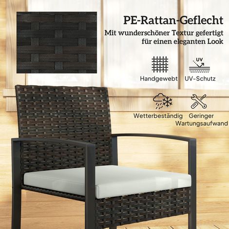 Canapé de jardin en rotin, set de 3 pièces avec 2 chaises et table basse, coussins amovibles blanc crème (1/4)