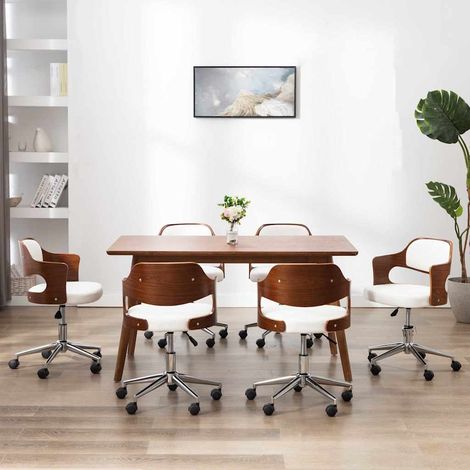 vidaXL Sillas de comedor giratorias 6 uds madera curvada cuero blanco (1/5)