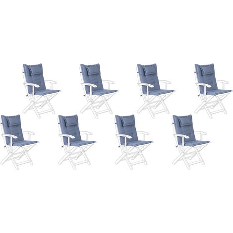 Conjunto de 8 cojines para las sillas de exterior de tela azul resistente a los rayos UV acolchado grueso Maui (1/5)