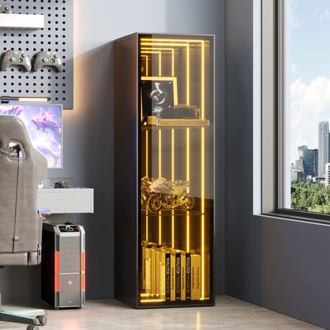 Vitrina 30x30x90 cm con LED, puerta de cierre suave, vidrio templado y MDF, 3 estantes, color negro (1/5)
