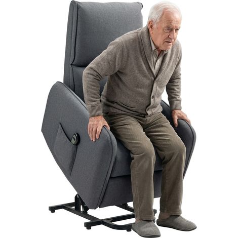 Poltrona elettrica reclinabile e sollevabile a 135°, poltrona relax elettrica in tessuto effetto lino con telecomando, poggiapiedi e tasca laterale per soggiorno e camera da letto, grigio antracite.