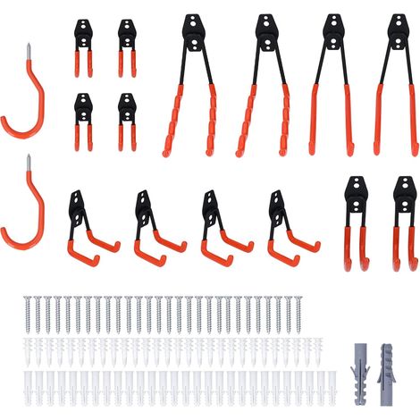 Ensemble de 16 crochets de garage en fer robuste en PVC pour rangement de garage, cintres à outils, porte-outils en acier, organisation de support pour échelles de vélo (1/5)