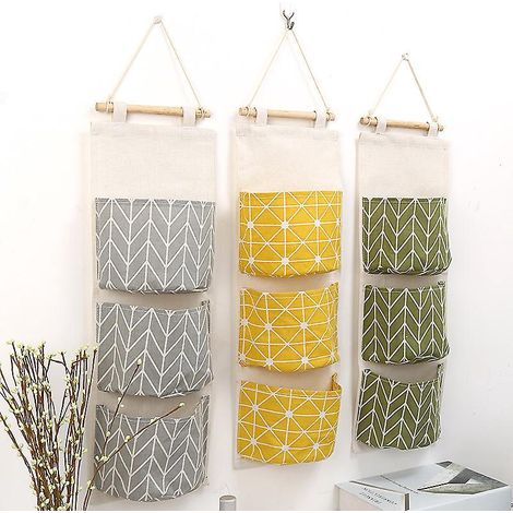 3pcs Sac De Rangement Suspendu Mignon En Tissu De Lin Derrire Porte Murale Pliable Pour Ranger Petits Choses Dans L'entre Jouets Bijoux Cls 3 Poch (1/5)