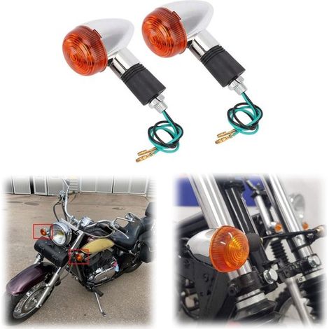 Feux de position LED pour moto lot de 2 - clignotants sphériques 12 x 10 cm, blancs (1/5)