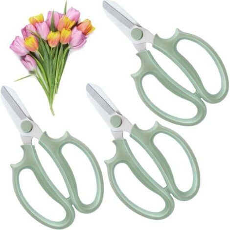 PA Set di 3 forbici verdi per fiori realizzate in acciaio inossidabile di alta qualità per composizioni floreali, raccolta e potatura della frutta (1/4)