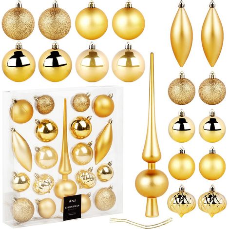 BRUCHSICHERES GOLDENES WEIHNACHTSKUGEL-SET MIT BAUMSPITZE, 19-TEILIG