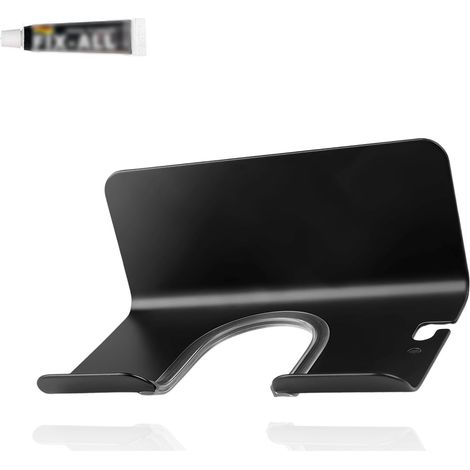 Support Sèche-cheveux Mural - 1 Pièce - Aluminium Spatial Noir - Design U avec Rangement Prise - Salle de Bain Sans Perçage - Diamètre 4,8 cm (1/5)