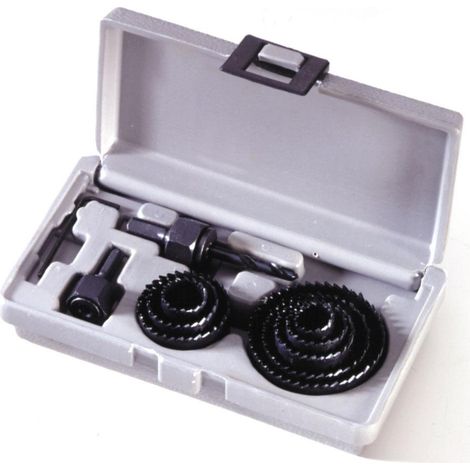Coffret de scies cloches 11 pièces – 8 lames en acier traité – Diamètres 19 à 64 mm – Pour bois, plastique, plâtre et placoplatre – Cogex