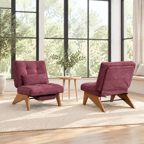 MODFU – Poltrona lounge reclinabile in velluto a coste con poggiapiedi, cuscino lombare, piedini in legno e portata 220 kg – Rosso bordeaux (1/5)