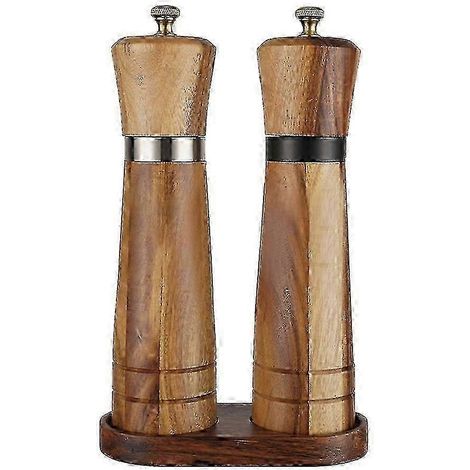 Ensemble moulin à sel et à poivre, salière et poivrière en bois, moulin en céramique à mouture facilement réglable, récipients interchangeables. (1/5)