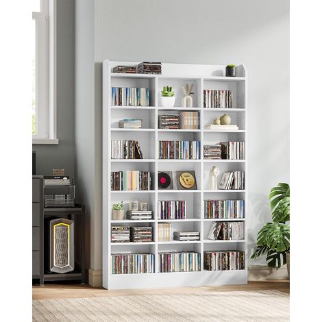Étagère bibliothèque 8 niveaux – Rangement pour 747 CD et DVD – Étagères réglables – Structure anti-basculement – Blanc (1/5)