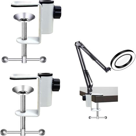 Pince C en Acier Inoxydable - Clips pour Poutres I Lampes de Bureau et Chevet à Bras Long Supports Porte-à-Faux Métalliques Socles Boutons Fixation Bille (2 Pièces, Blanc) (1/5)