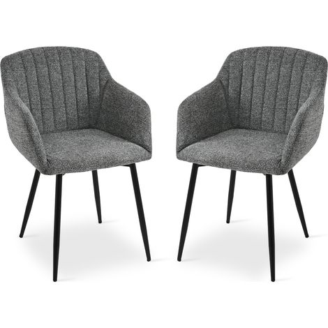 Dining chairs with armrests and lumbar support, sturdy metal frame, modern minimalistic design for living room, kitchen and bedroom - Set of 2 - Gray/Green-Chenille