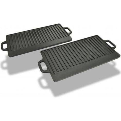 Plaque de cuisson vidaXL, lot de 2, en fonte réversible, 38 x 23 cm, noire (1/5)