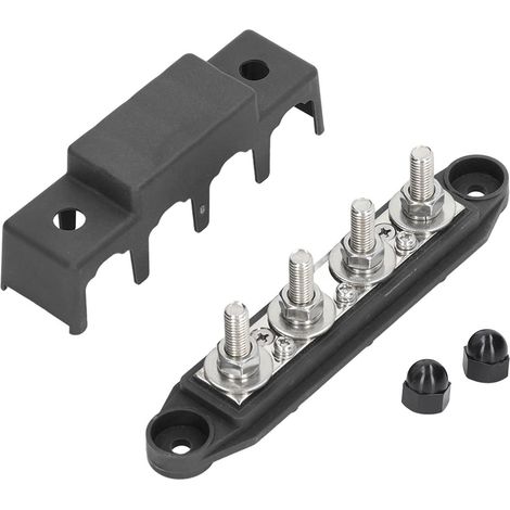 Bloc de distribution électrique 4 postes avec couvercle, bornes M8, 250A pour marine, auto et camping-car, noir (1/5)
