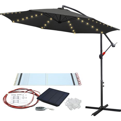 SWANEW Ombrellone 3,5 m con LED ombrellone da giardino idrorepellente UV30+ con manovella ombrellone da balcone, grigio