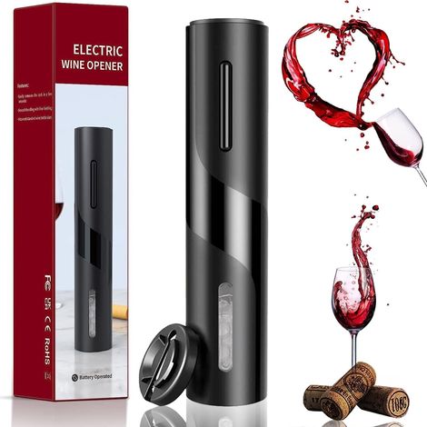 Tire-bouchon électrique à piles, ouvre-bouteille électrique automatique sans fil professionnel avec coupe-capsule, noir (1/5)