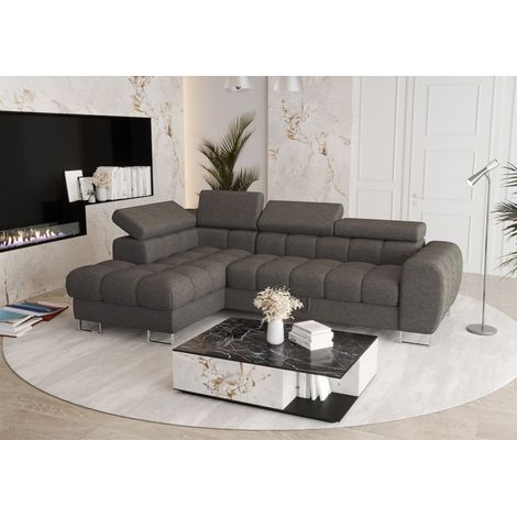 Ecksofa Schlafsofa BASTIEN in Stoff Aragon Dunkelgau Ottomane Links