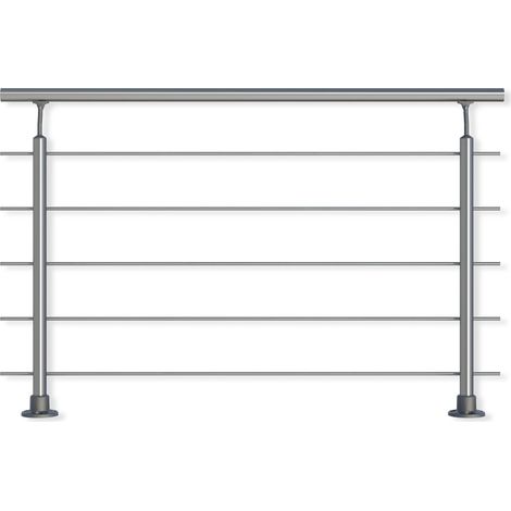 Dolle Brüstungsgeländer zur Bodenmontage Aluminium natur mitlaufende Edelstahlstäbe, Pfosten, Handlauf rund