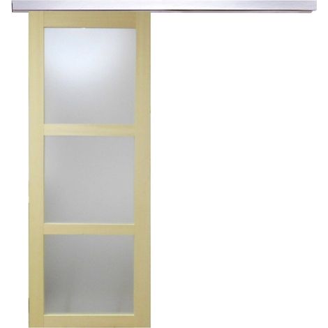Puerta corredera de madera Ayous con cristal H204 x L73 cm, riel de aluminio GD MENUISERIES
