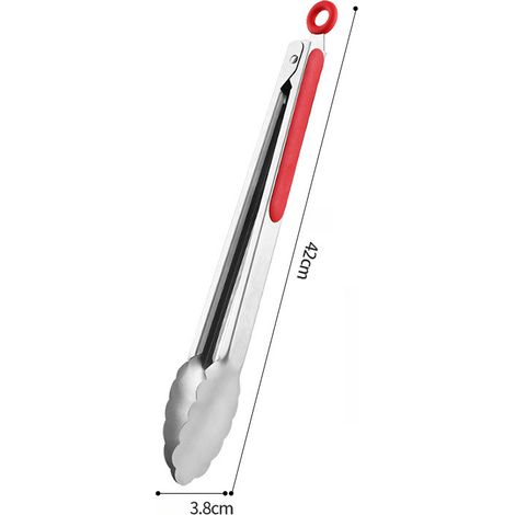 Küchenzange, rutschfeste Edelstahlzange, Steakzange, Grillzange, hitzebeständige Zange, Backzange, hochtemperaturbeständig, Grillzange, Kochzange, mit Aufhängeösen, 2er-Pack – 35,5 cm (1/5)