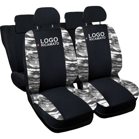 Lupex shop - Coprisedili Auto Compatibili per Golf, Made In Italy, set di copri sedili anteriori e posteriori, tessuto poliestere, colore - Nero / Mimetico Grigio