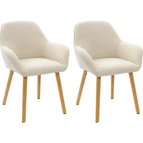 Goeurvant Silla de comedor Blanco Crema de Chenilla, con reposabrazos, patas de madera y acolchado grueso - Set de 2 (1/5)