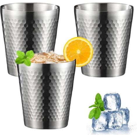 3 Pièces Gobelet,Acier inoxydable 304,Double paroi,Design martelé,Camping,Pique-nique (1/5)