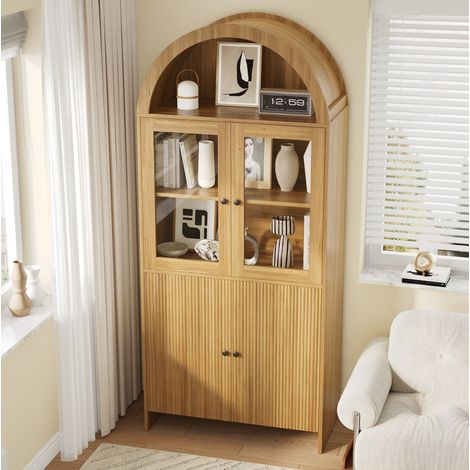 CHICFURN Vitrina con puertas de cristal 78 x 40 x 176 cm natural, almacenaje y exposición (1/5)