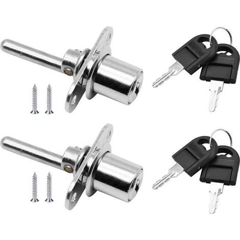 Serrure à tiroir avec clé pour meubles – 2 pièces – Verrouillage piston 16 mm – Longueur 61 mm – Métal anti-corrosion (1/5)