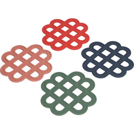 Lot de 4 dessous de plat en silicone ajourés, résistants à la chaleur et antidérapants, en porcelaine nouée, pour table de cuisine (1/5)