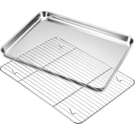 Plaque de Cuisson avec Grille de Refroidissement 26,5x20,5x2,5 cm Plaque de Cuisson en Acier Inoxydable Grille de Refroidissement (1/5)