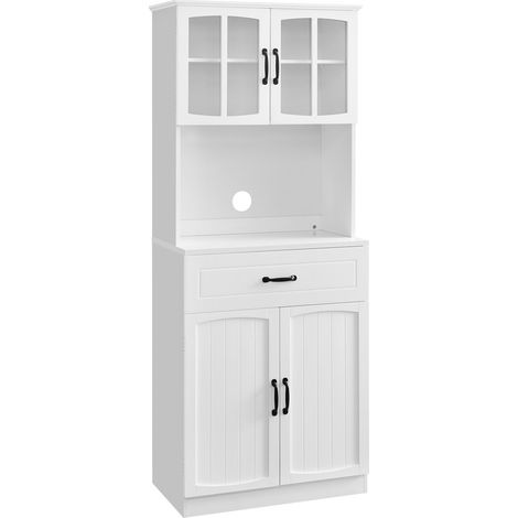 Vasagle – Placard de cuisine blanc avec portes en verre – Étagères réglables – Trou de passage des câbles – Dimensions 41,5 x 73 x 179,8 cm