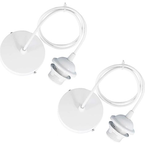 Lot de 2 Suspension en Métal Support de Lampe E27 avec Câble Lampe Suspension Blanc Câble Réglable 100CM pour éclairage au Plafond Salon Chambre (1/5)