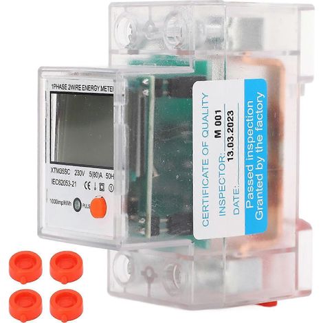 Compteur d'énergie monophasé 2P, montage sur rail DIN, affichage de la consommation électrique avec écran LCD rétroéclairé, wattmètre 230 V